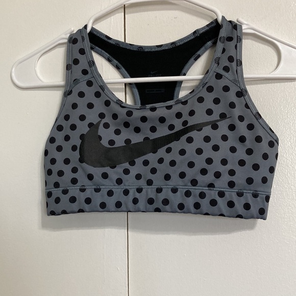 NIKE Dri Fit Gray Black Polka Dot Racerback Sports Bra Womens Small - Picture 11 of 13